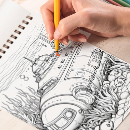 Fantastic Submarine Spiral Bound Coloring Book, Discover the Magic of the Deep: 30 Whimsical Coloring Pages of Fantastic Submarine Journeys