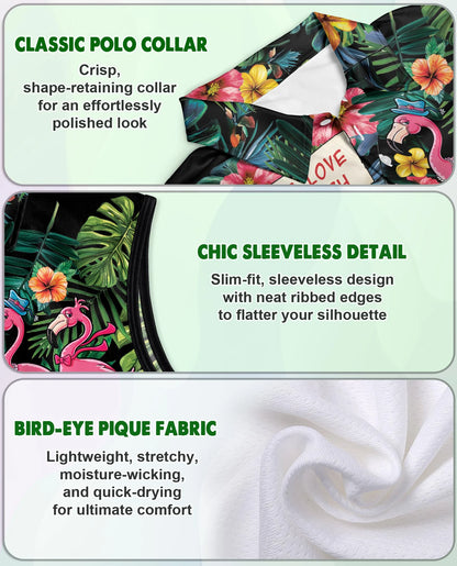 Aloha Flamingo 3D Tropical Sleeveless Polo Shirt for Women | Netecom