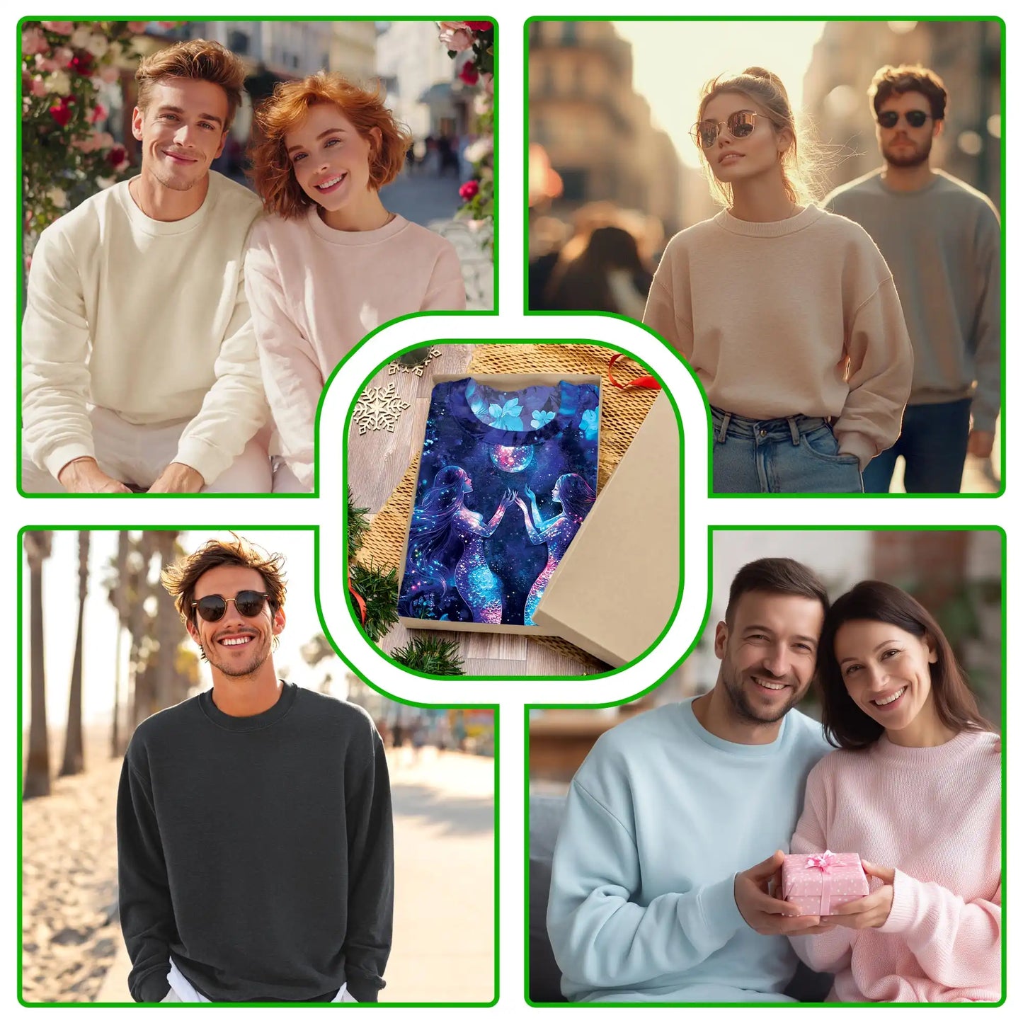 Floral Mermaid Sweatshirt, 3D All Over Print Black Fantasy Sea Crewneck Pullover for Men Women, Mermaid Lover Gift - Netecom
