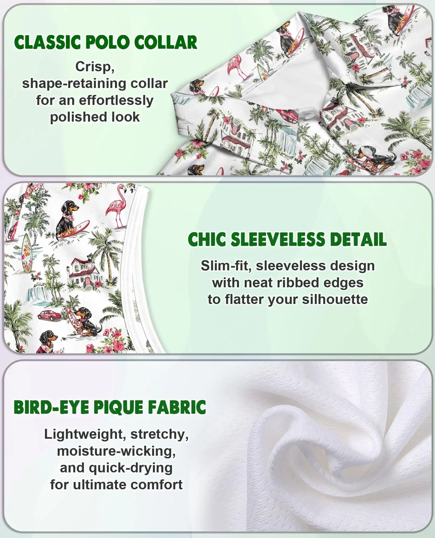 Dachshund Flamingo Tropical Sleeveless Polo Shirt for Women | Netecom