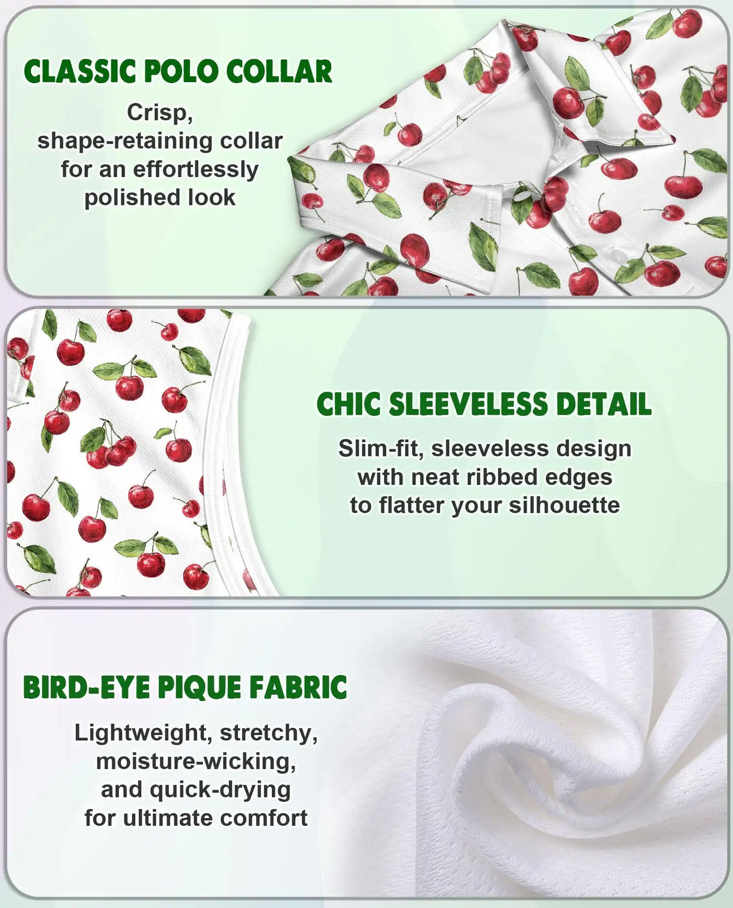 The Cherry Sleeveless Polo Shirt for Women – Sweet Fruit Summer Style | Netecom