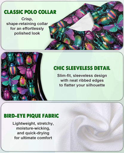 Iridescent Beetle Pattern Sleeveless Polo Shirt for Women  | Netecom