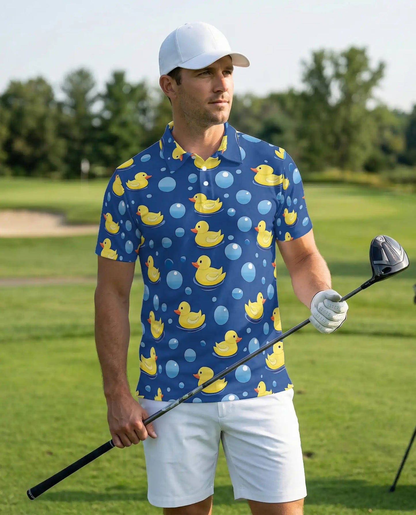 Cute Rubber Duck Bubble 3D Polo Shirt for Men – Fun Cartoon Bath Style | Netecom