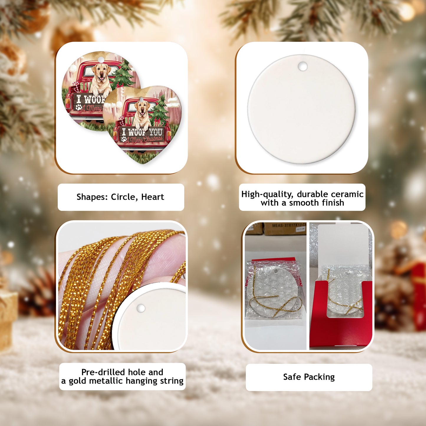 Netecom Adorable Golden Retriever in Christmas Red Truck Ornament, I Woof You Happy Pawlidays Ceramic Ornament for Christmas Tree Hanging Decorations Gift, Dog Lover Gifts, Holiday Decor Present