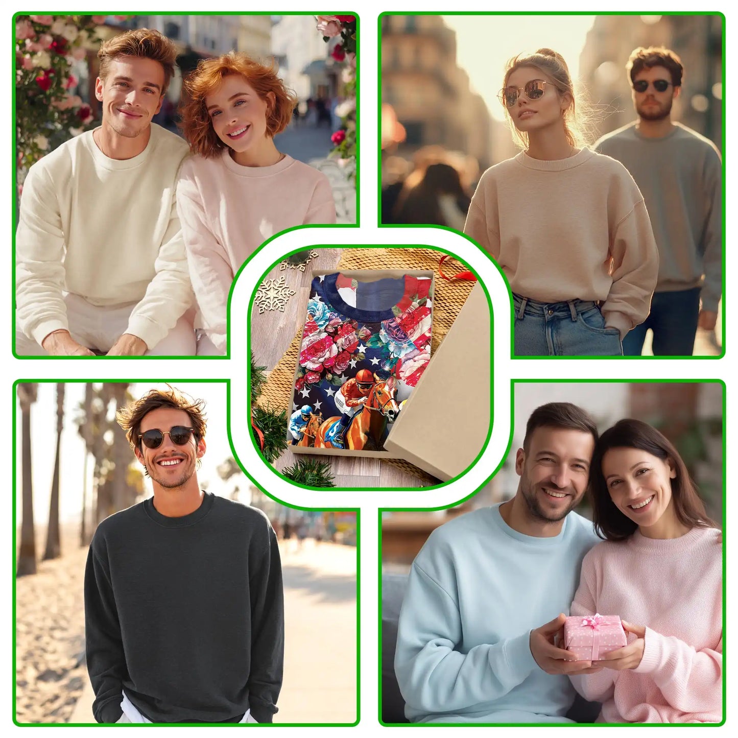American Flag Rose Horse Racing Sweatshirt, 3D All Over Print Patriotic Equestrian Crewneck Pullover for Men Women, Horse Racing Lover Gift - Netecom