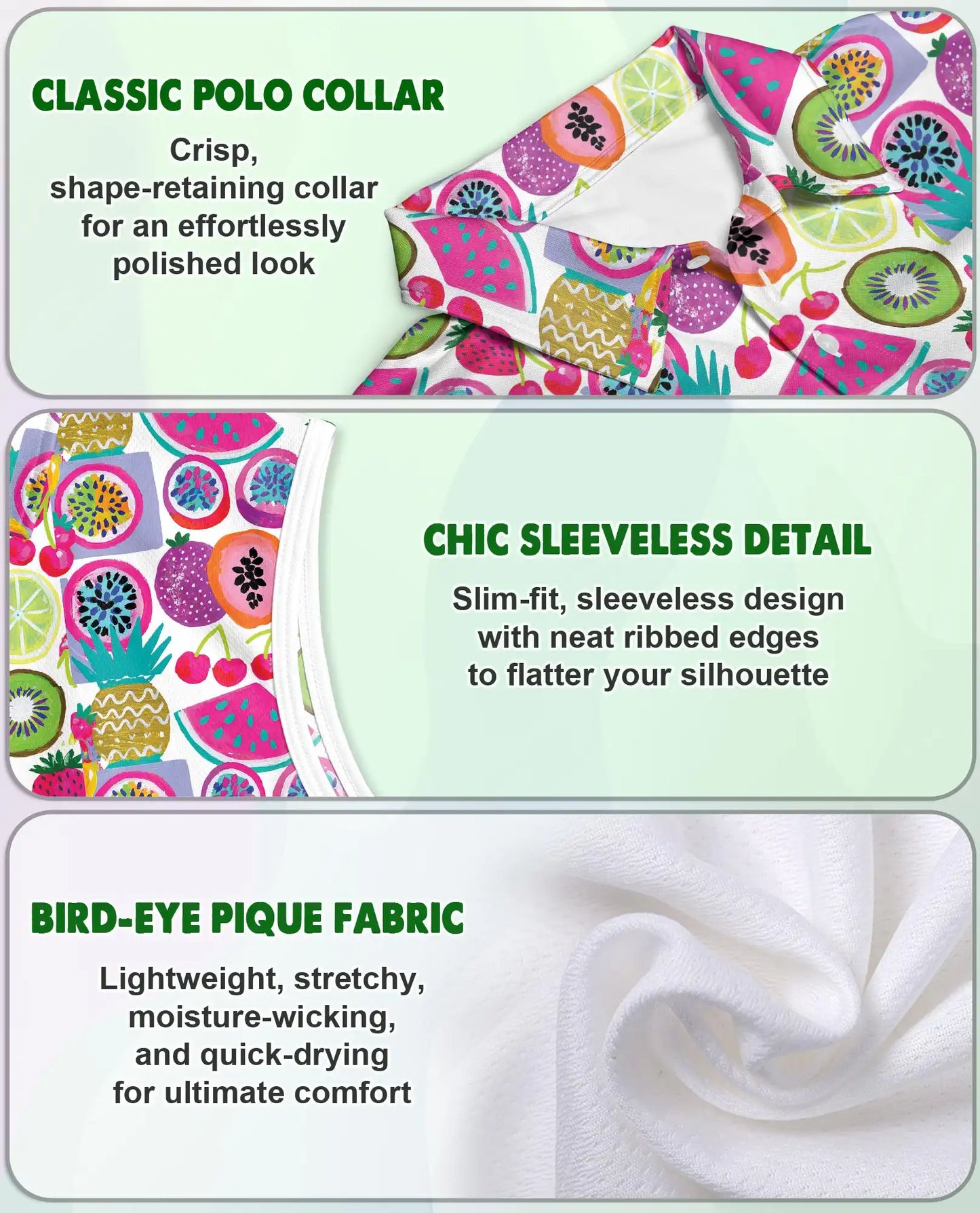 Mixed Fruit Print Sleeveless Polo Shirt for Women | Netecom