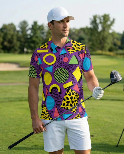 80s Retro Geometric Polo Shirt for Men | Netecom