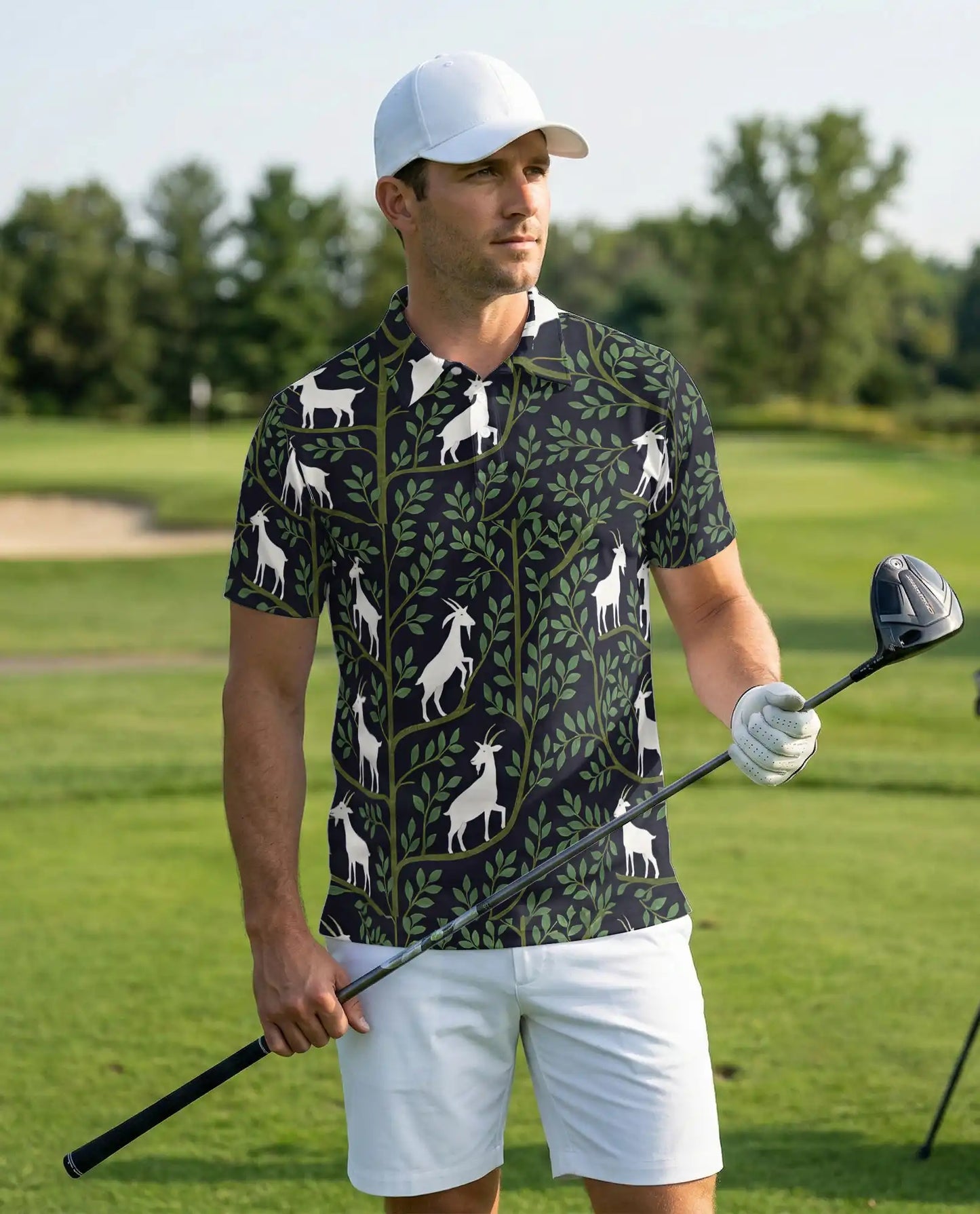 Botanical Goat Polo Shirt – Woodland Nature Print | Netecom