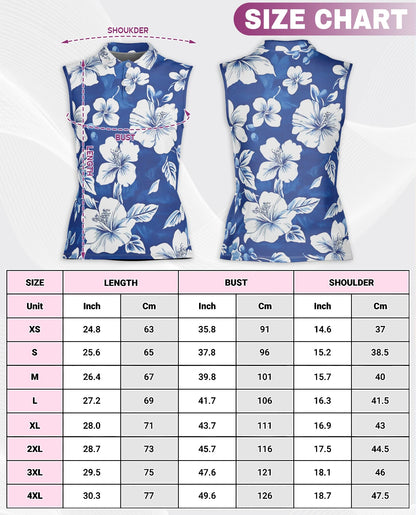 Tropical Hibiscus Blue Sleeveless Polo Shirt for Women | Netecom