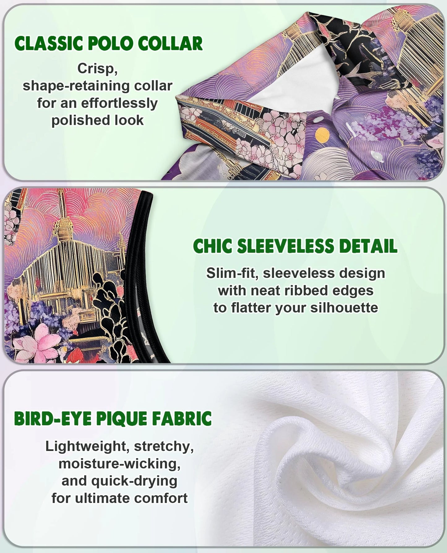 Japanese Ukiyo-e Sakura Cherry Blossom Sleeveless Polo Shirt for Women | Netecom