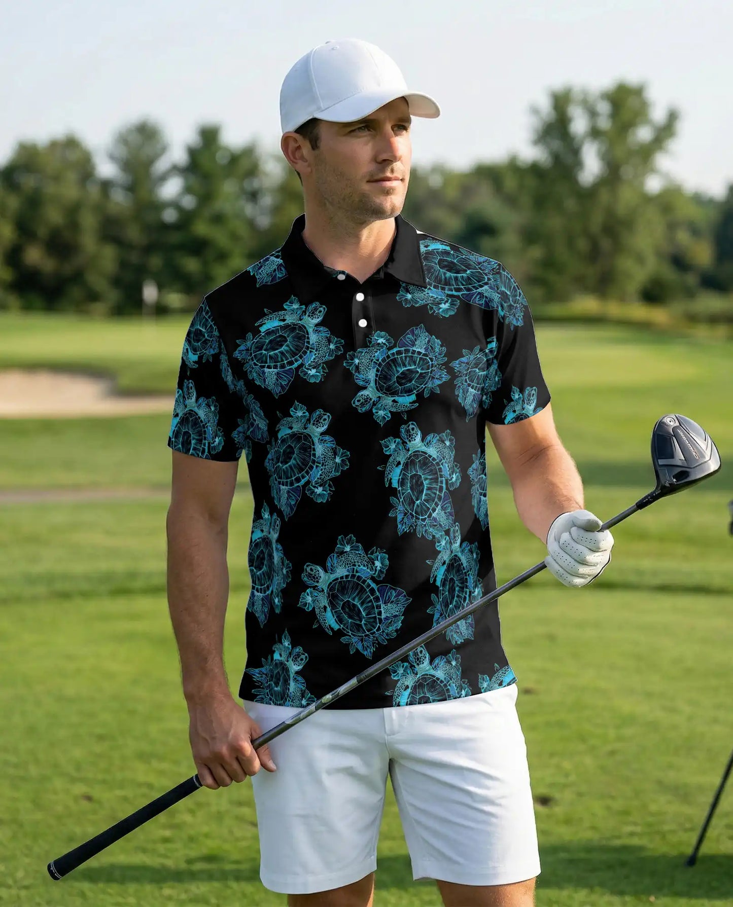 Sea Turtle Polo Shirt – Blue Tribal Hawaiian Print | Netecom
