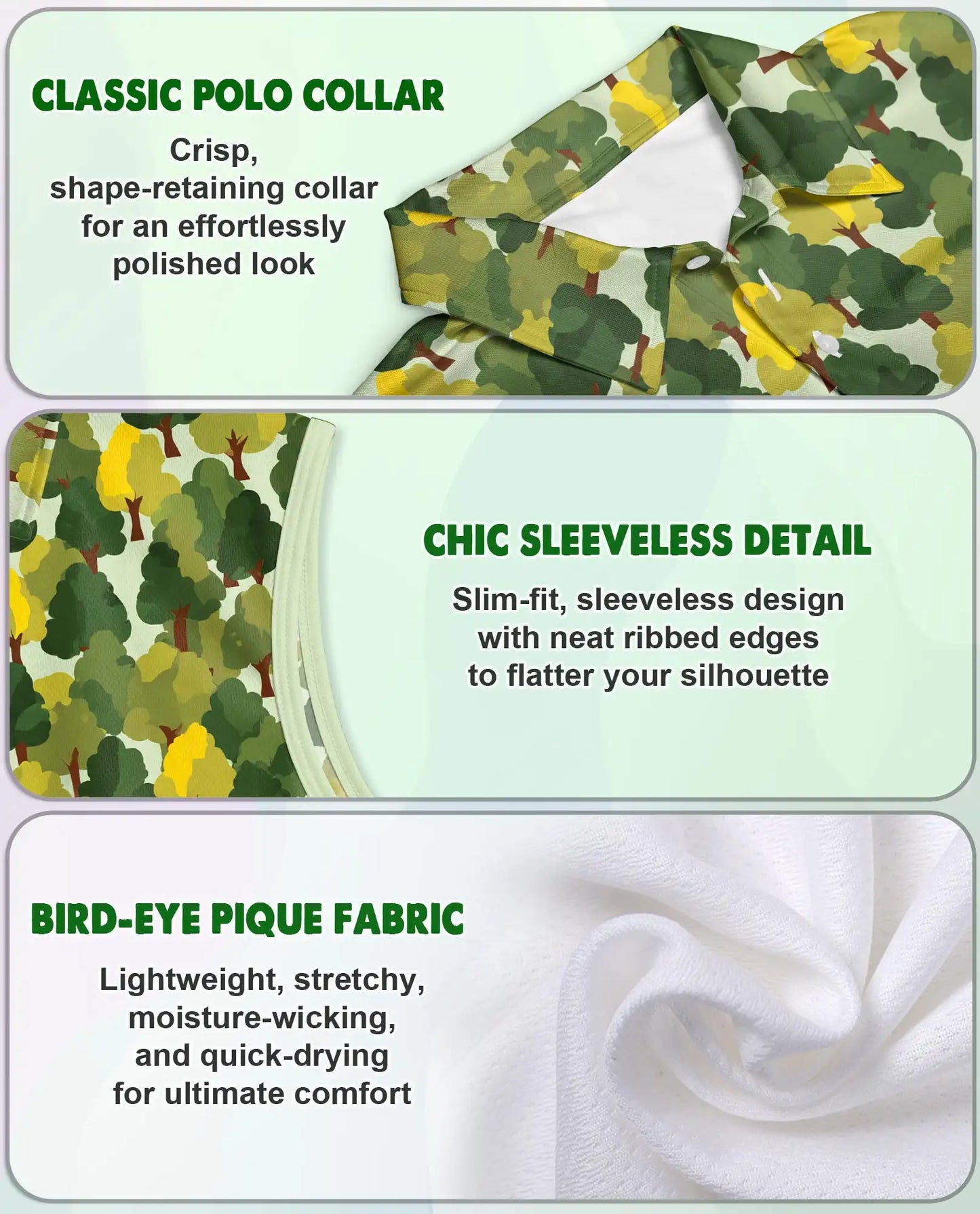 Pattern Tree Sleeveless Polo Shirt for Women – Nature Botanical Style | Netecom