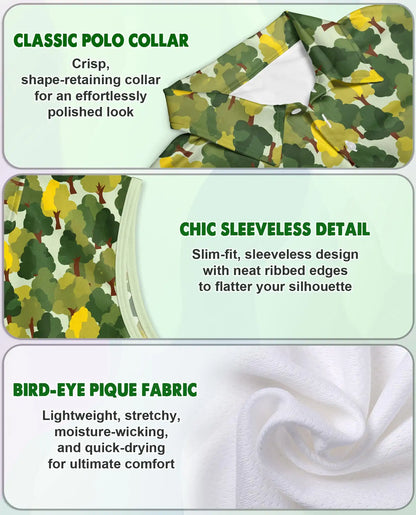 Pattern Tree Sleeveless Polo Shirt for Women – Nature Botanical Style | Netecom