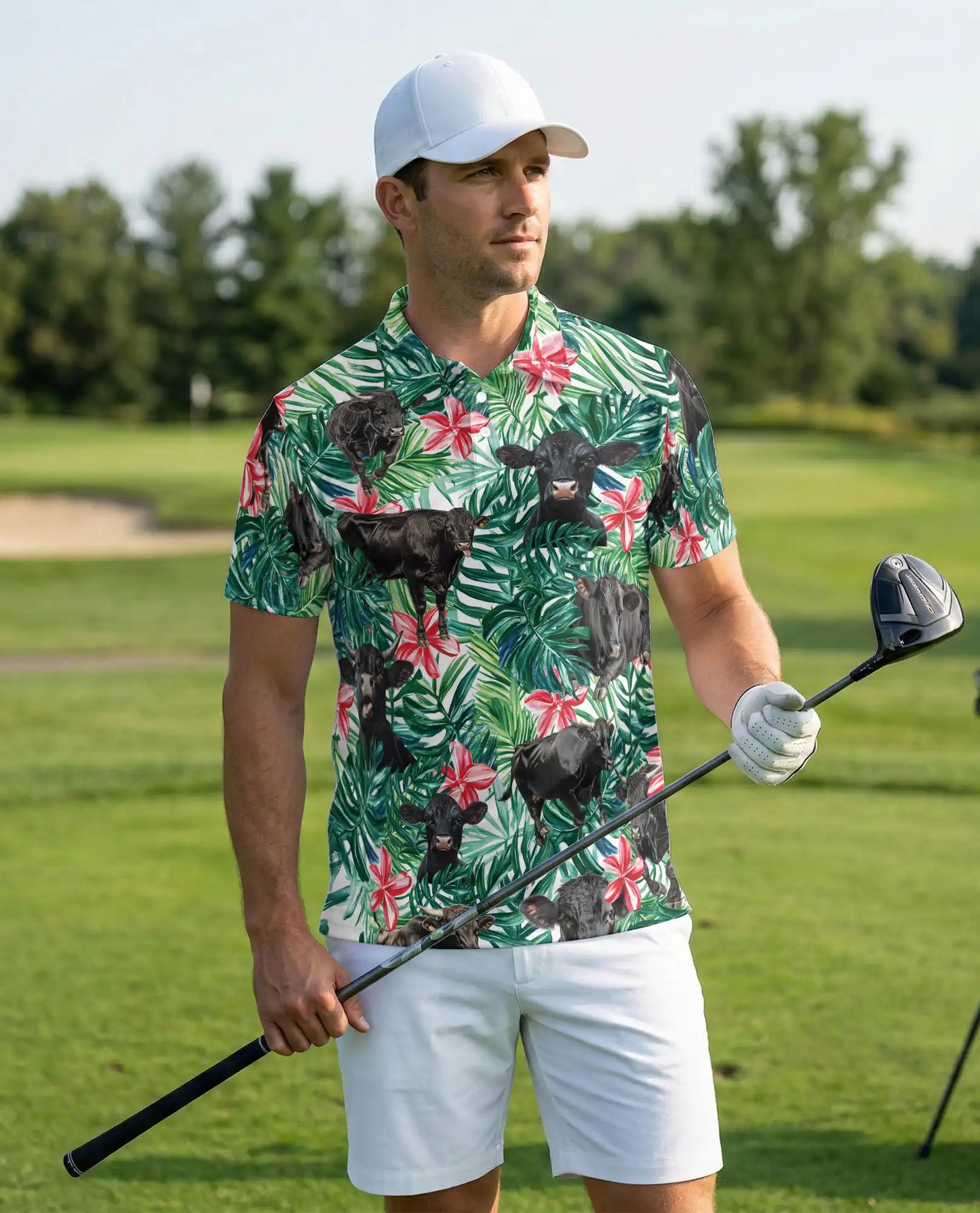 Black Cow Tropical Polo Shirt – Floral Jungle Print | Netecom