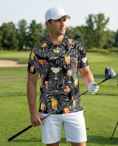 Tropical Cocktail Polo Shirt – Monstera Leaf Print | Netecom