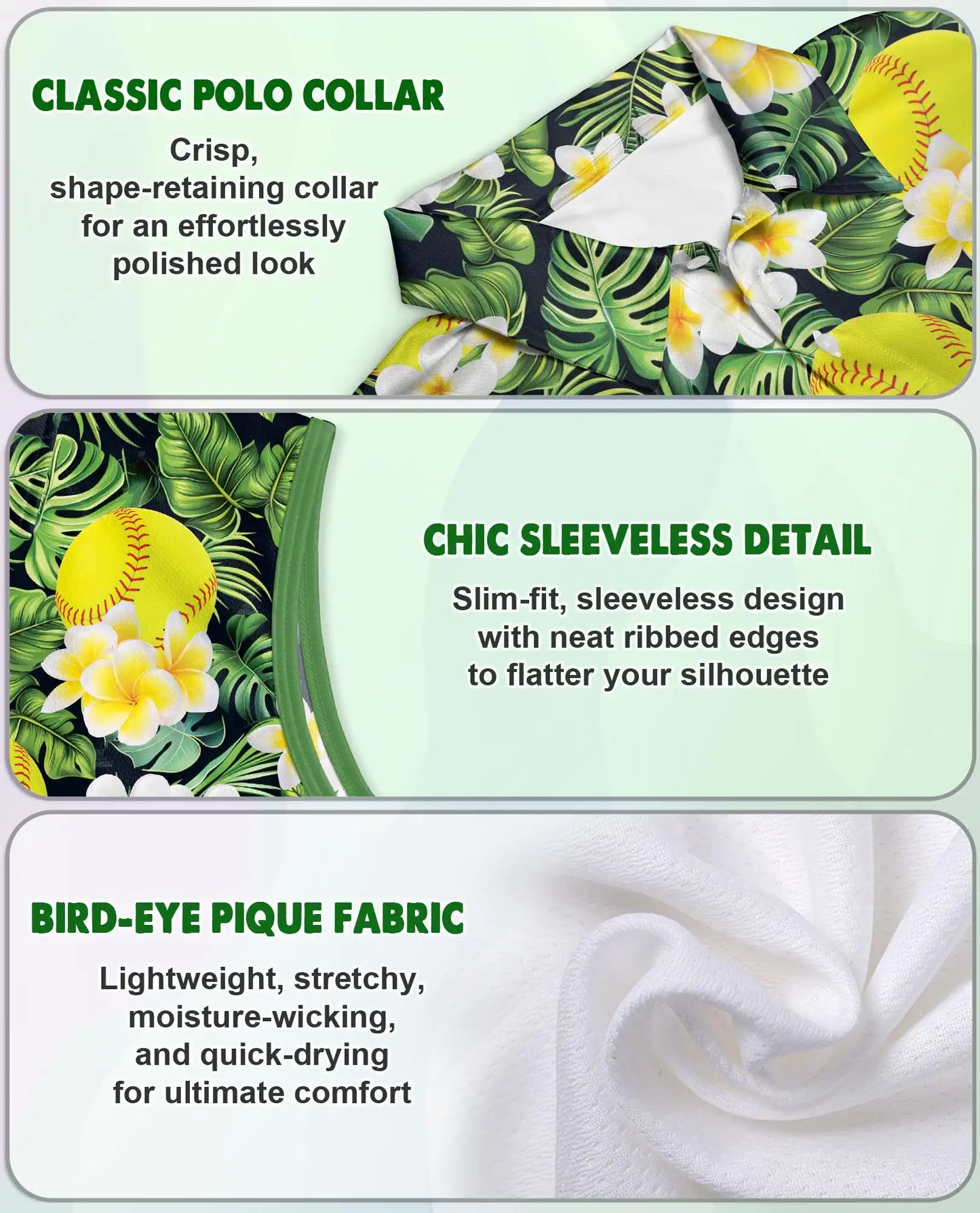 Yellow Softball And Plumeria Print Sleeveless Polo Shirt for Women  | Netecom