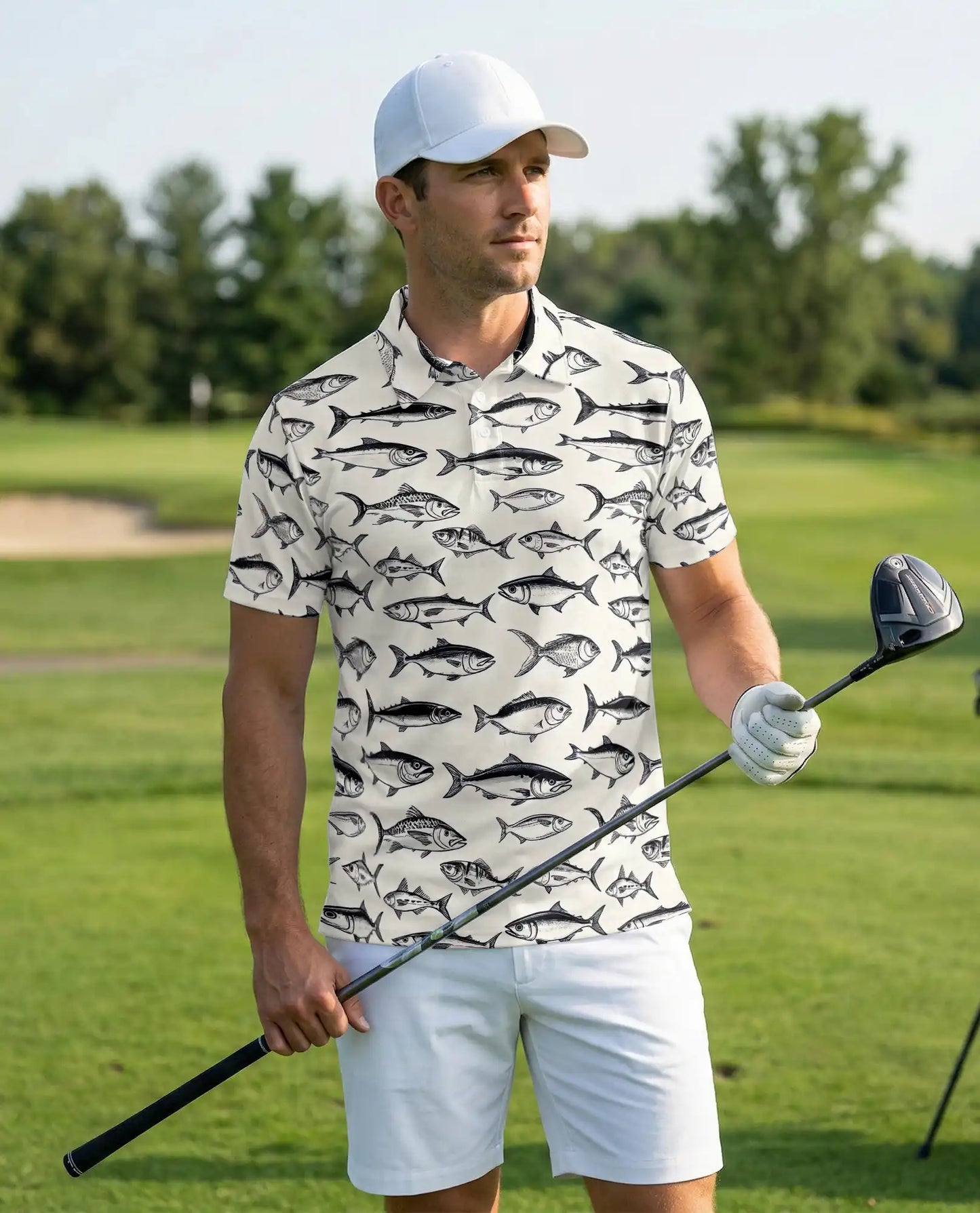 Saltwater Fish Polo Shirt for Men-Coastal Fish Pattern Angler | Netecom