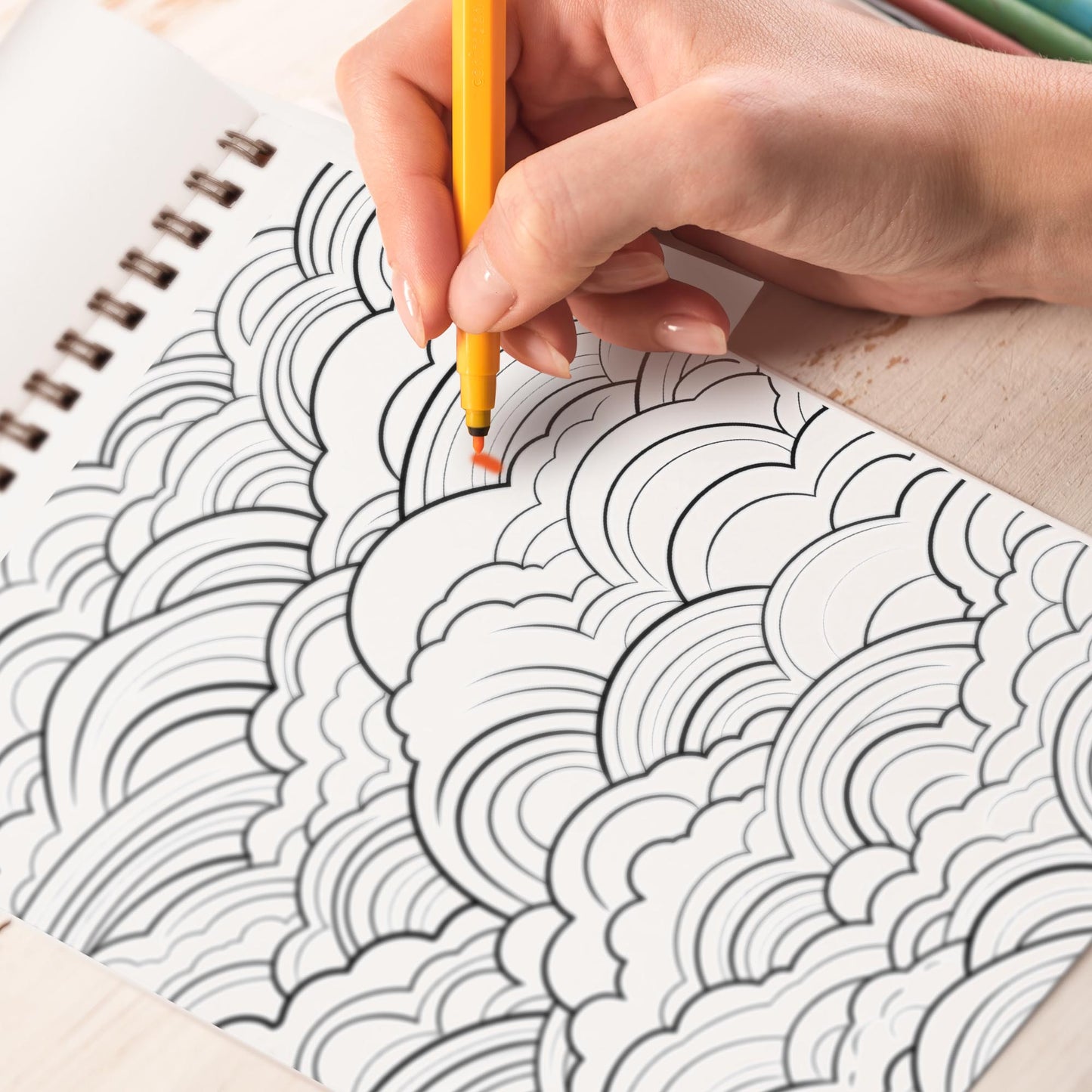 Whimsical Cloud Spiral Bound Coloring Book, Experience 30 Coloring Pages Filled with Tranquil Cloud Patterns and Fluffy Forms