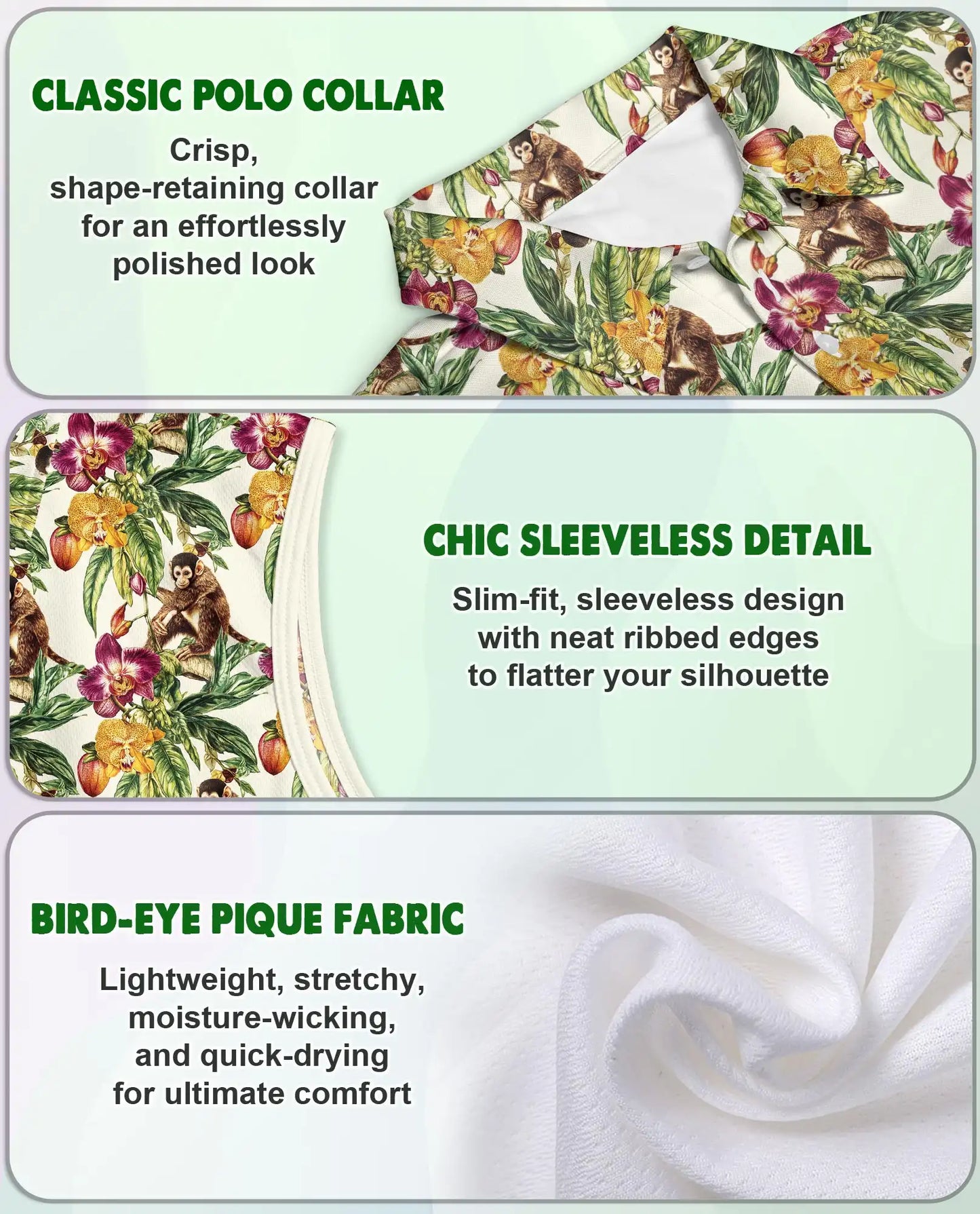 Tropical Monkey Sleeveless Polo Shirt for Women – Cute Jungle Animal Style | Netecom