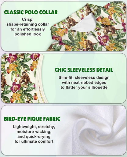 Tropical Monkey Sleeveless Polo Shirt for Women – Cute Jungle Animal Style | Netecom