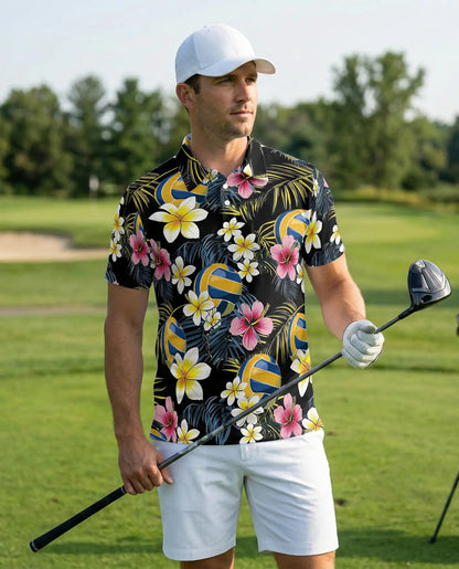 Tropical Volleyball 3D Polo Shirt for Men – Floral Beach Sports Style | Netecom
