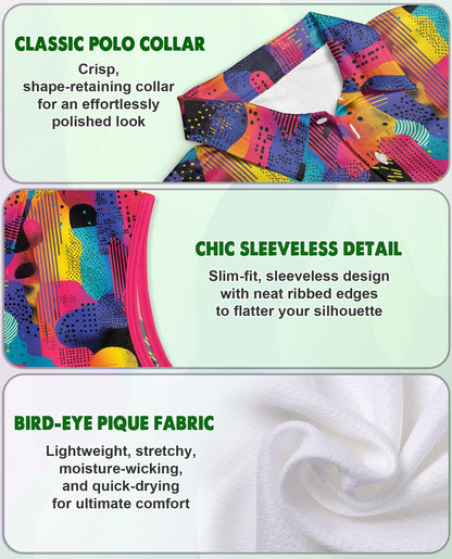 80s Memphis Pattern Sleeveless Polo Shirt for Women | Netecom