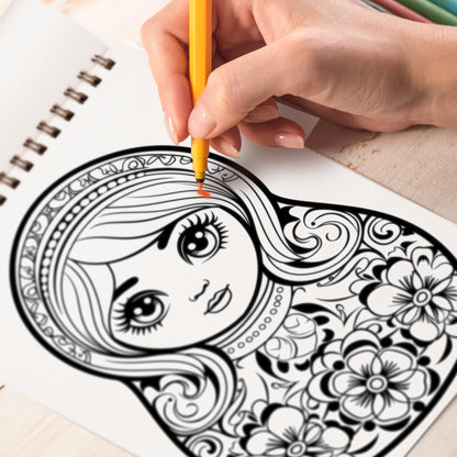 Russian Dolls Spiral Bound Coloring Book,  Discover 30 Delightful Coloring Pages in the Russian Dolls Coloring Book and Celebrating Traditional Artistry