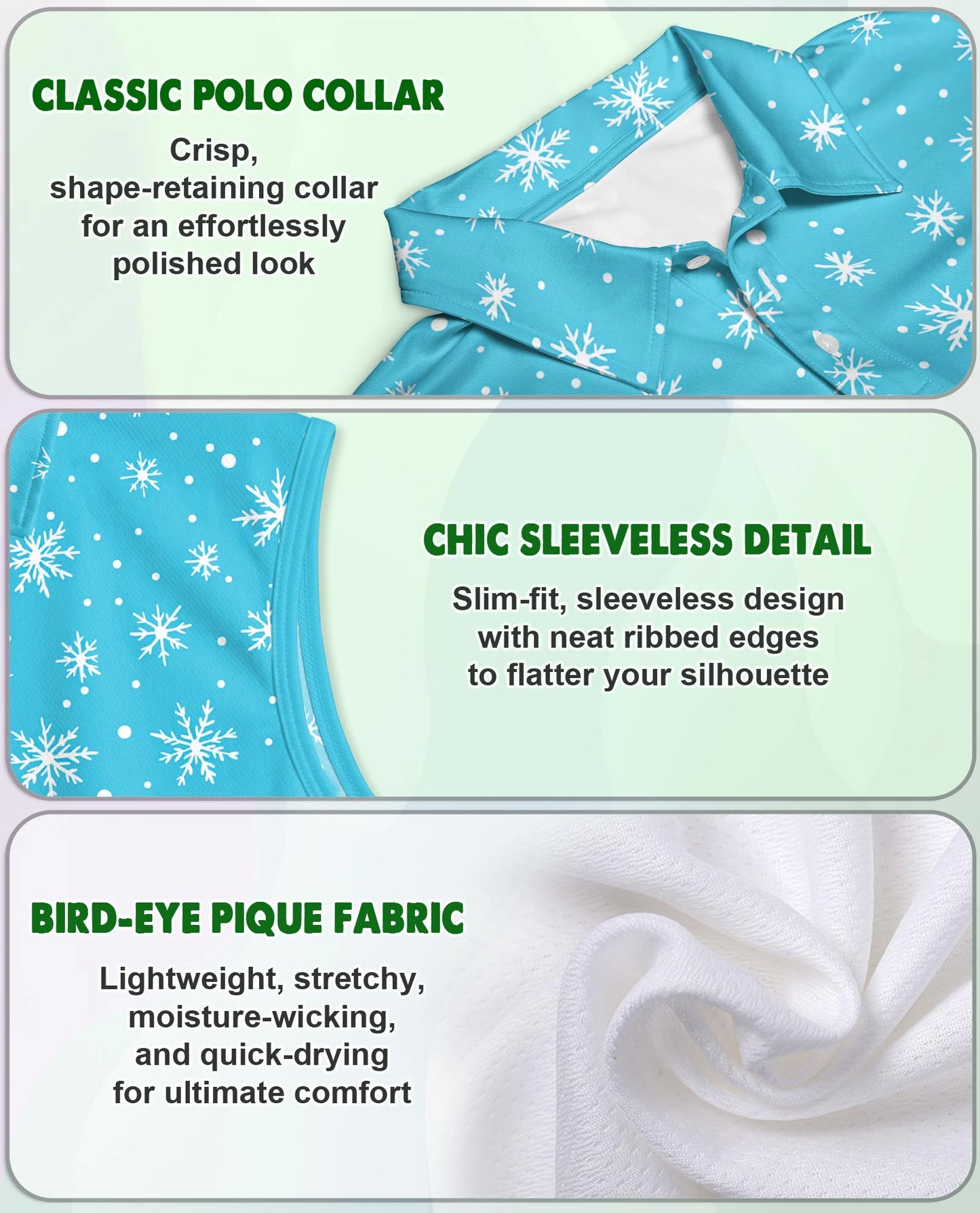 Snowflake Print Sleeveless Polo Shirt for Women | Netecom