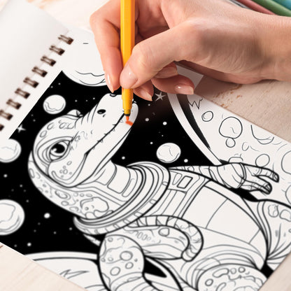 Dino In Space Spiral Bound Coloring Book, Unleash Your Creativity with 30 Mesmerizing Dino in Space Coloring Designs