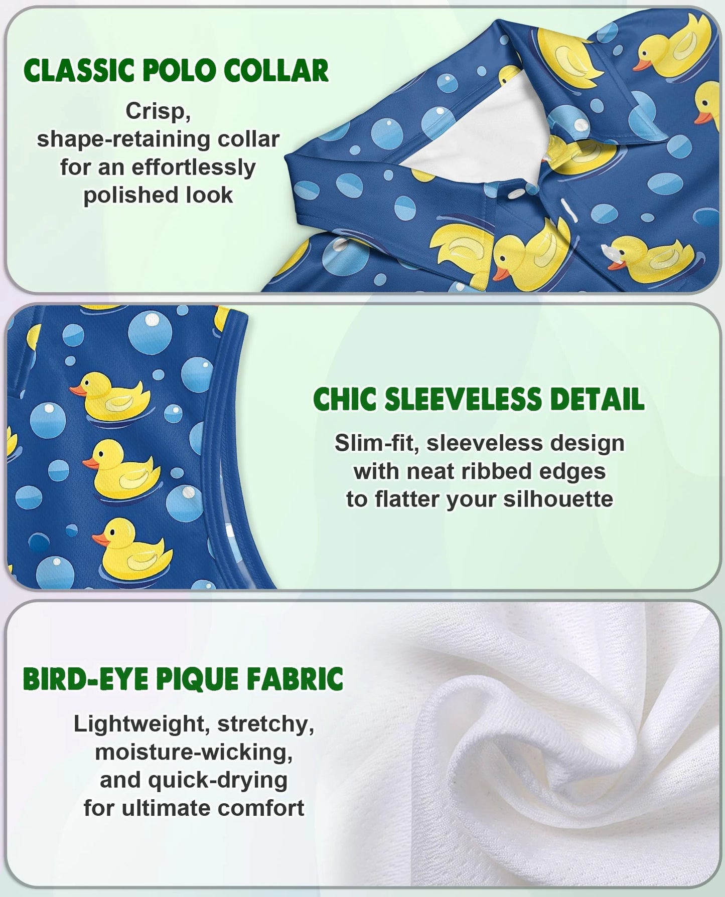 Duck Pattern Sleeveless Polo Shirt for Women | Netecom