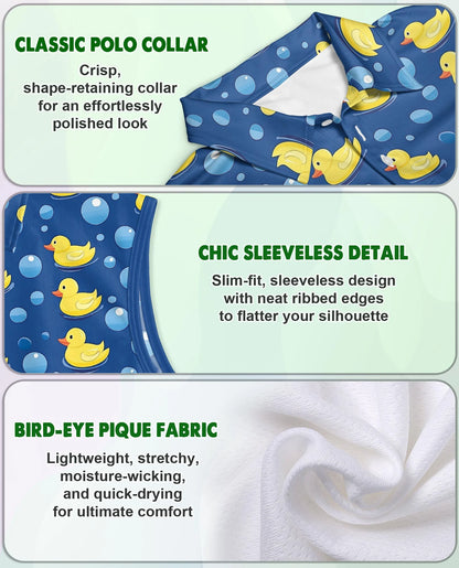 Duck Pattern Sleeveless Polo Shirt for Women | Netecom
