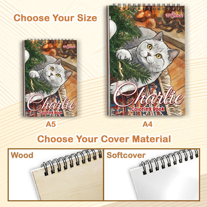 Personalized Cat Coloring Book for Adults – Custom Cat Line Art Coloring Pages from Photos, 12–48 Pages, Pet Memory Keepsake for Pet Lovers, Premium Wooden Cover, Spiral Binding