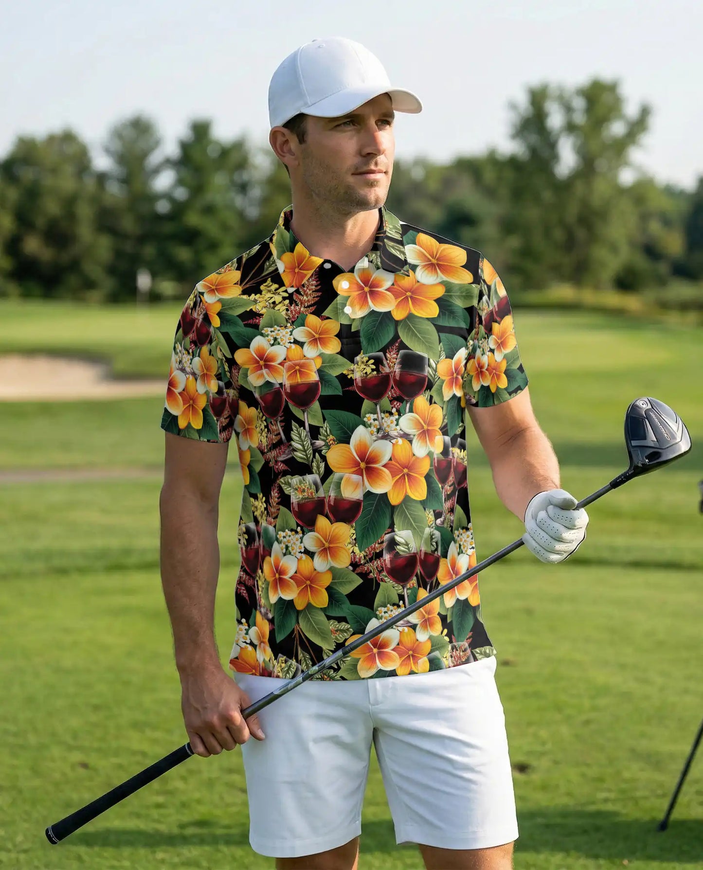 Tropical Wine Floral 3D Polo Shirt for Men – Elegant Hawaiian Party Style | Netecom