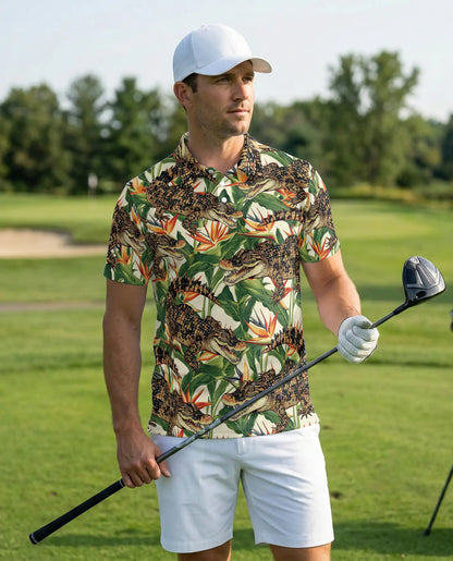Alligator Hawaiian 3D Polo Shirt for Men – Tropical Crocodile Jungle Style | Netecom