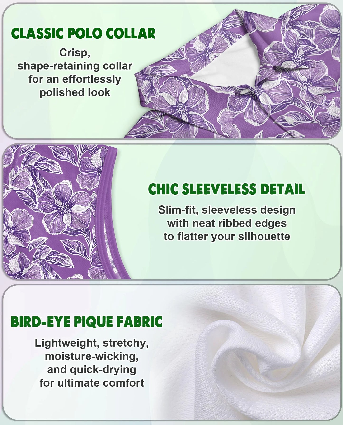 Big Hibiscus Purple Sleeveless Polo Shirt for Women | Netecom