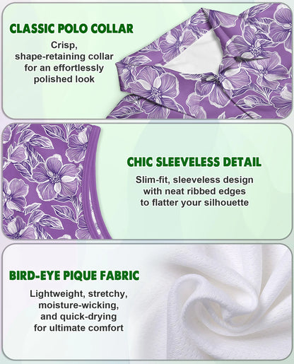 Big Hibiscus Purple Sleeveless Polo Shirt for Women | Netecom