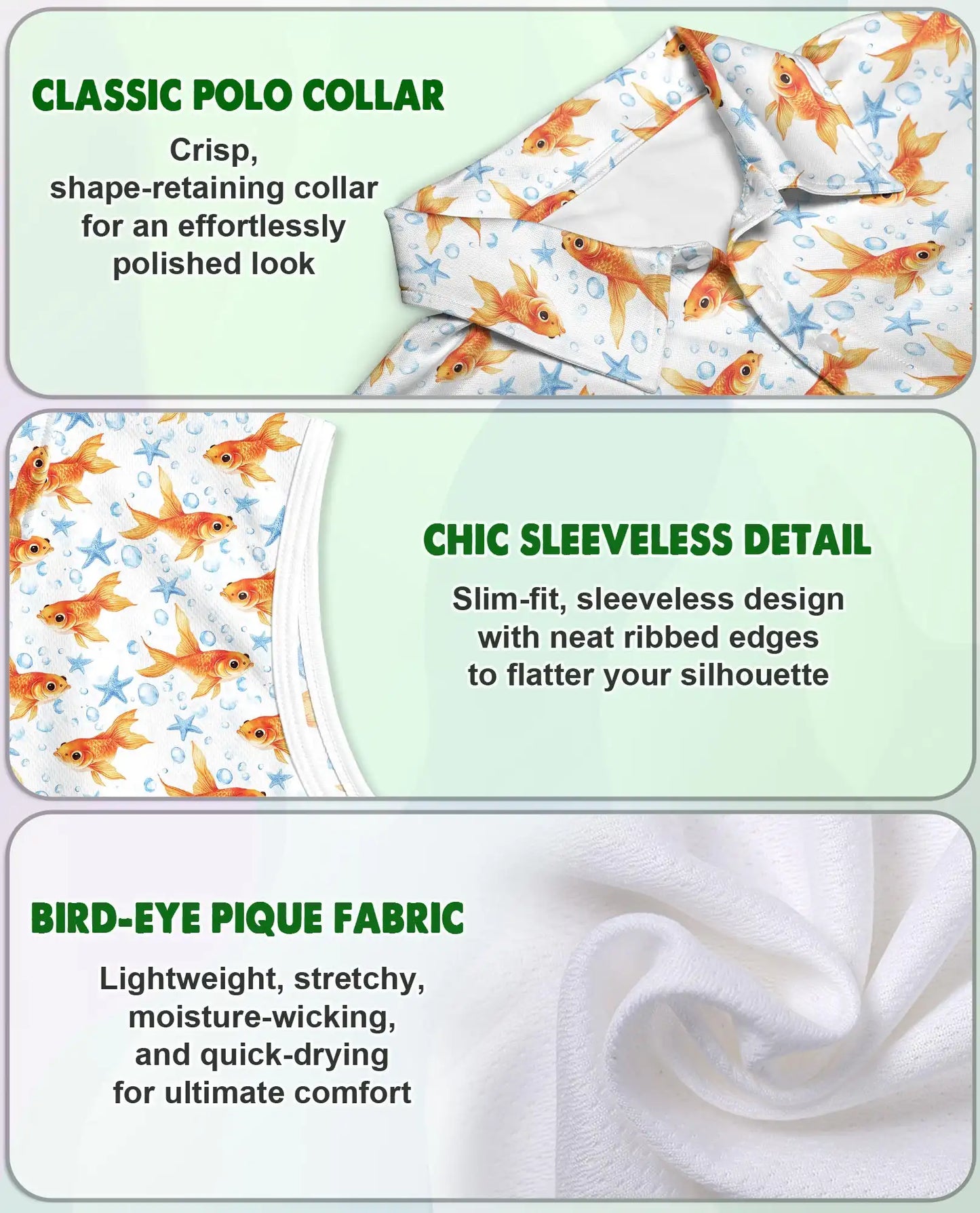 Goldfish And Seahorses Sleeveless Polo Shirt for Wome | Netecom