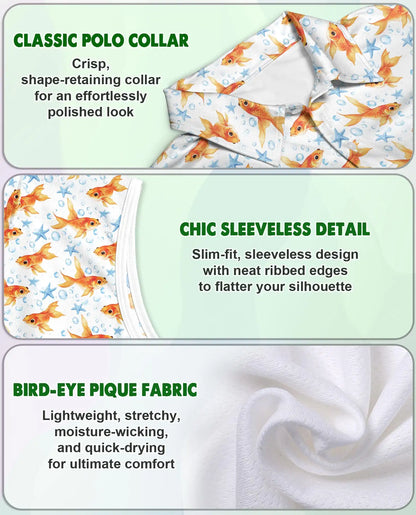 Goldfish And Seahorses Sleeveless Polo Shirt for Wome | Netecom