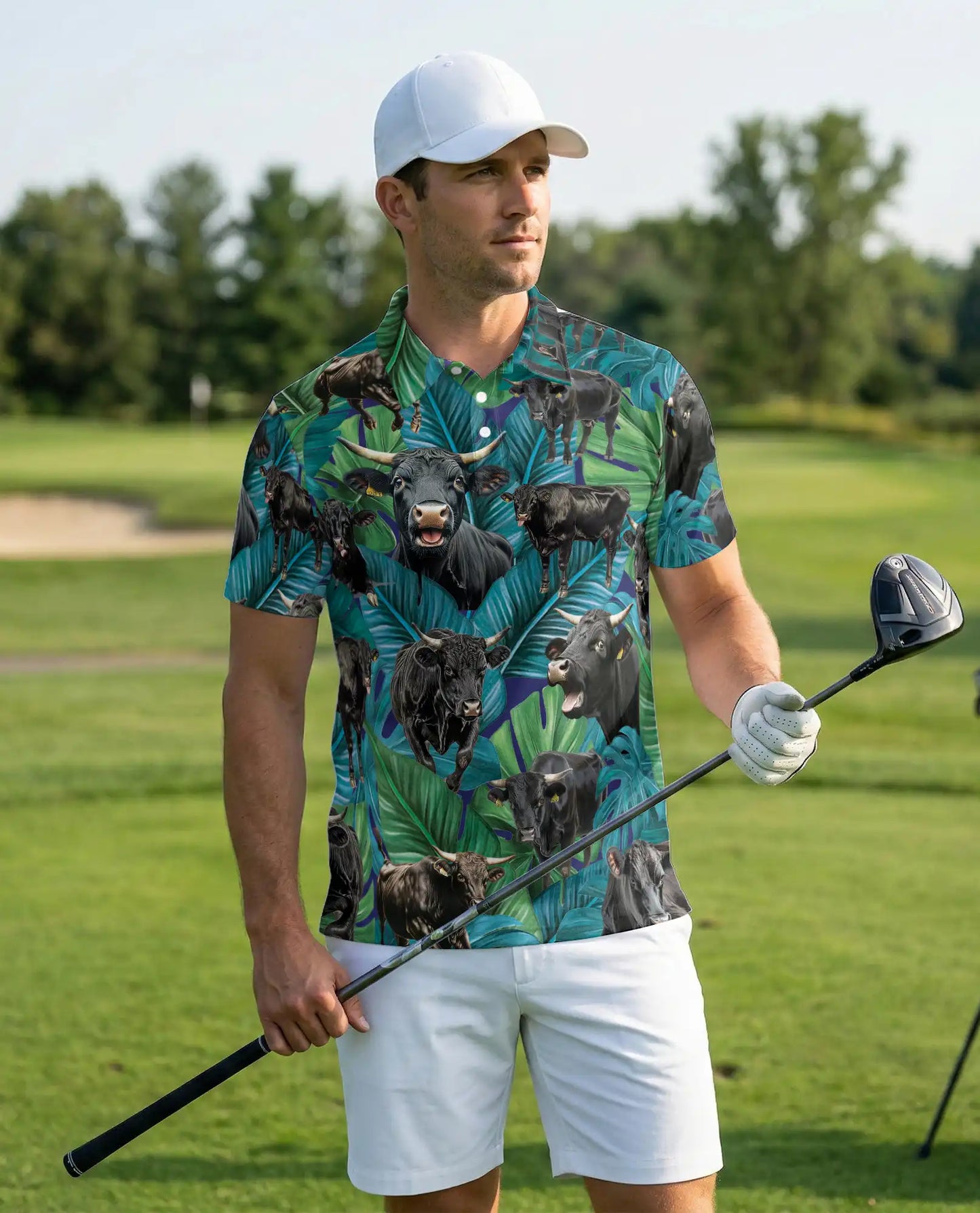 Tropical Black Bull Polo Shirt - Ranch Cattle Island Style | Netecom