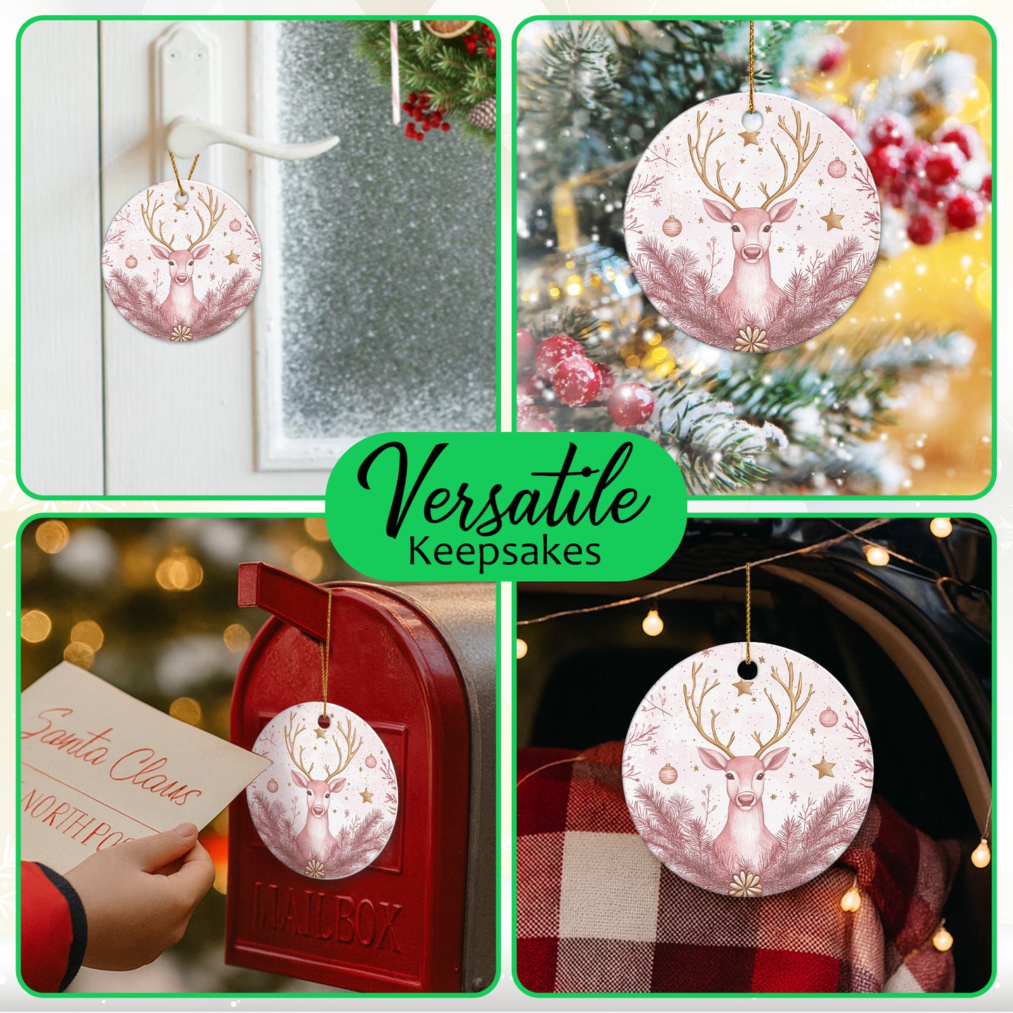 Netecom Elegant Reindeer Pink Ornament, Cernamic Deer Keepsake Ornament for Xmas Tree Decorations, Animals Lover Gift, Gifts for Holiday, Party, Home Decor
