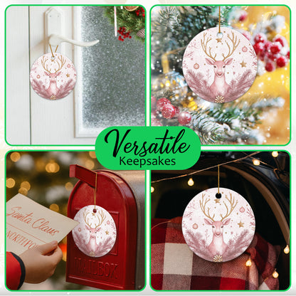 Netecom Elegant Reindeer Pink Ornament, Cernamic Deer Keepsake Ornament for Xmas Tree Decorations, Animals Lover Gift, Gifts for Holiday, Party, Home Decor