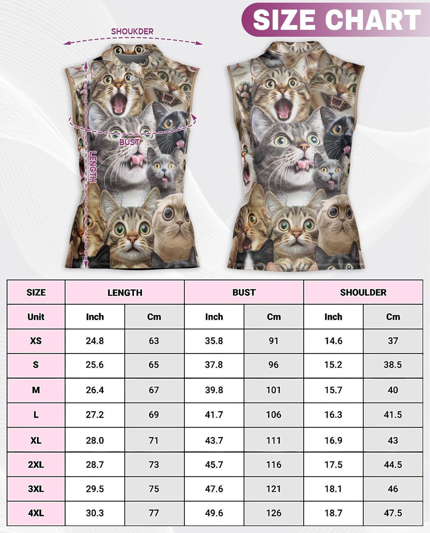 Funny Cat Pattern Sleeveless Polo Shirt for Women | Netecom