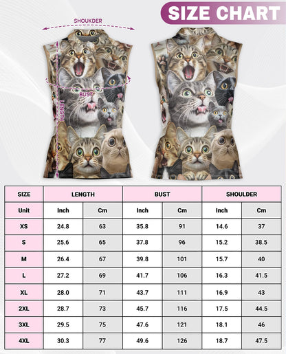 Funny Cat Pattern Sleeveless Polo Shirt for Women | Netecom