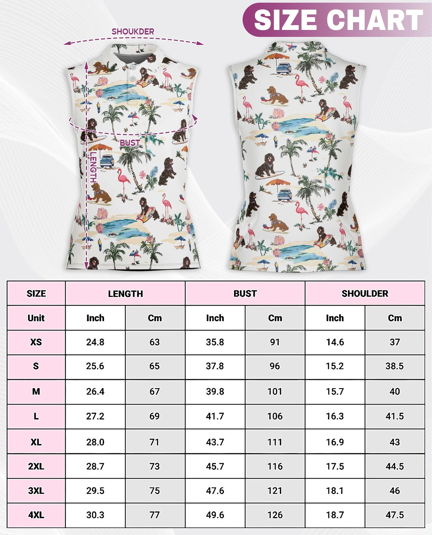 Poodle Beach Surfing Sleeveless Polo Shirt for Women – Cute Dog Summer Style | Netecom