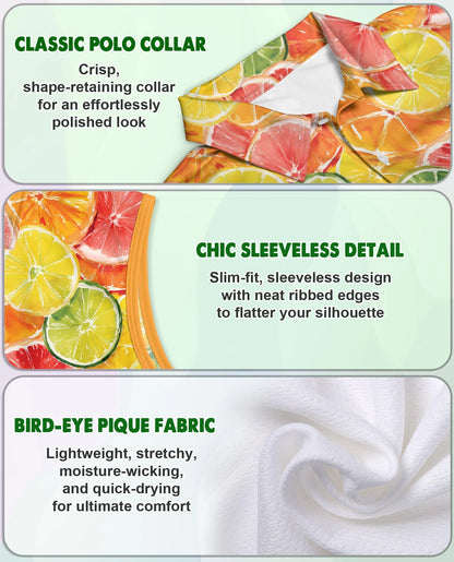 Citrus Fruits Pattern Sleeveless Polo Shirt for Women – Fresh Summer Style | Netecom