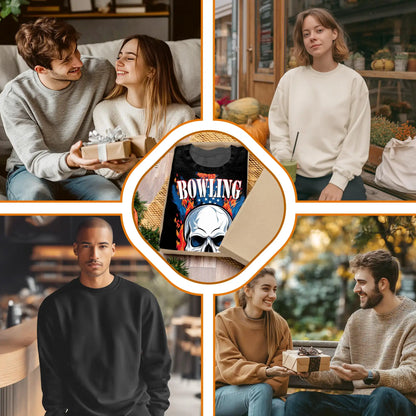Bowling Skull Fire Sweatshirt, 3D All Over Print Fiery Bowling Crewneck Pullover for Men Women, Bowler Gift - Netecom