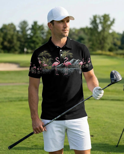 Pink Flamingo Tropical Paradise Polo Shirt for Men-Beach Summer Shirt | Netecom