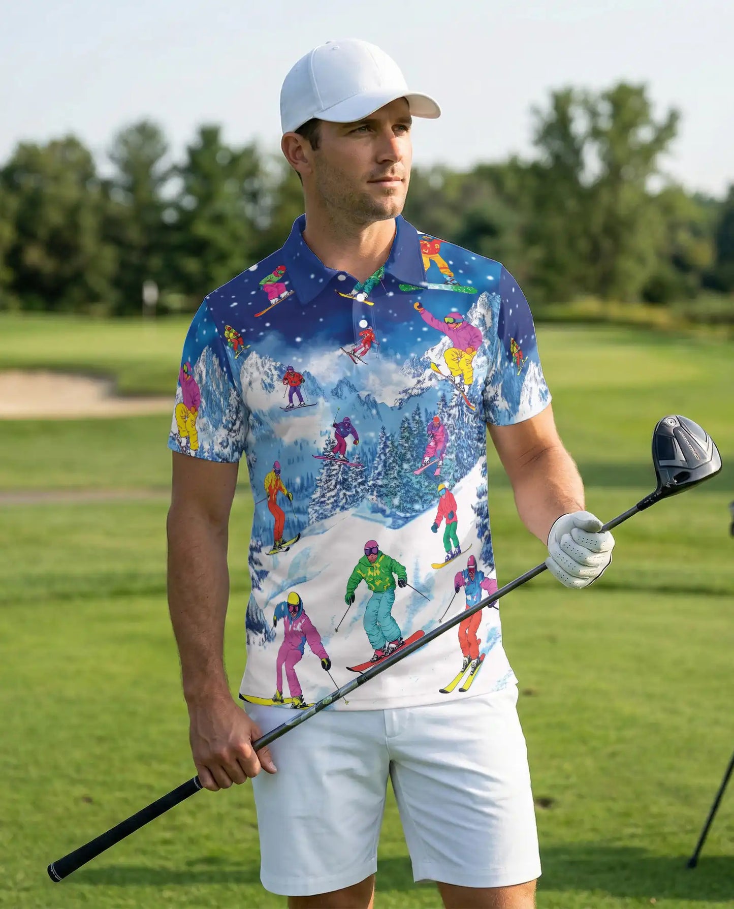 Colorful Skiing 3D Polo Shirt for Men – Winter Mountain Sports Style | Netecom