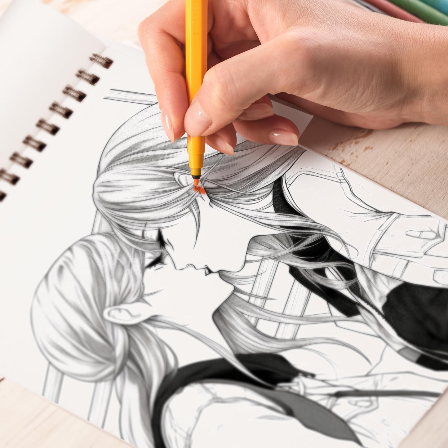 Anime Lesbian Love Spiral Bound Coloring Book, Discover 30 Inspiring Coloring Pages, Reflecting the Power and Beauty of Love in Anime Lesbian Stories