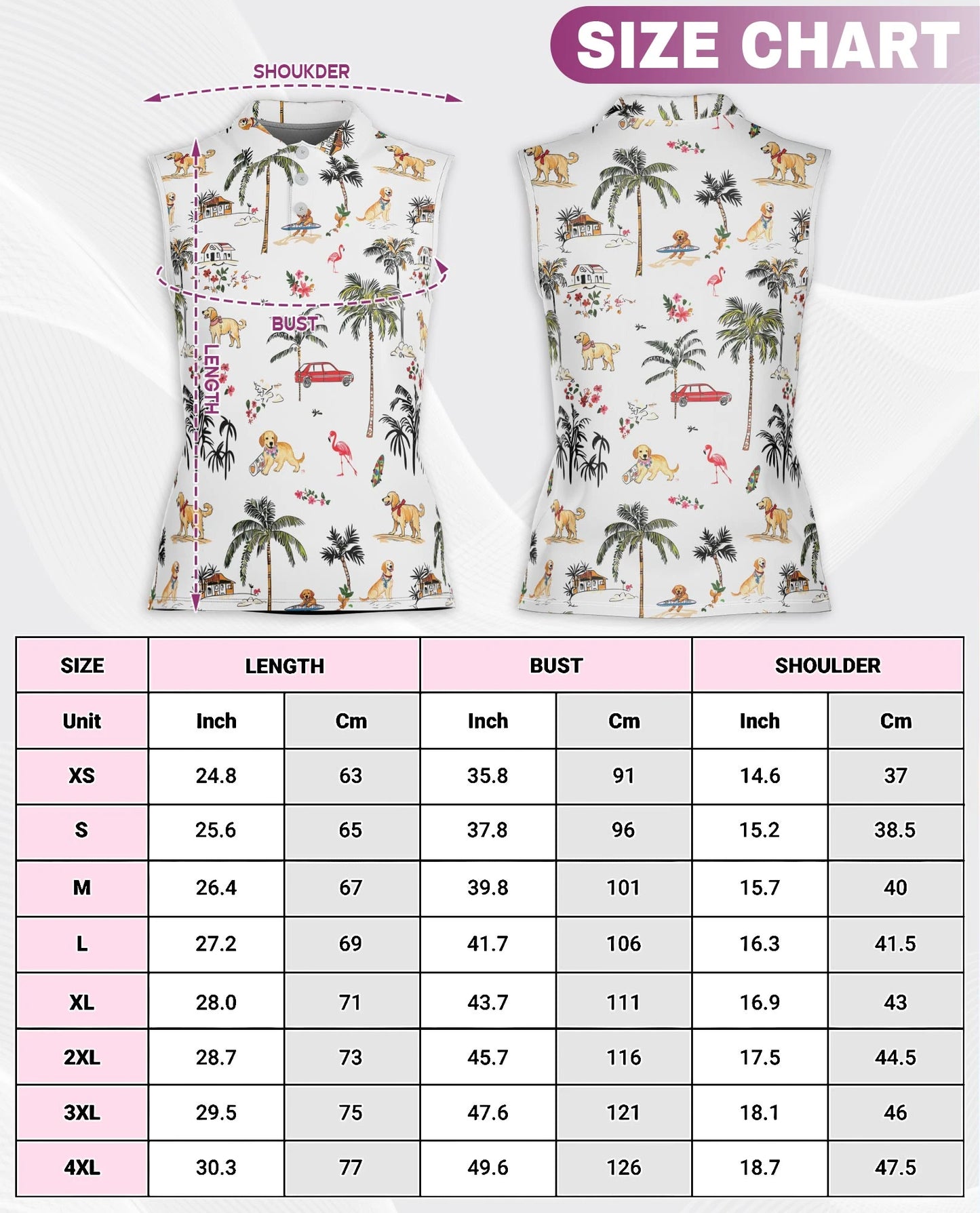 Golden Retriever Beach Sleeveless Polo Shirt for Women | Netecom